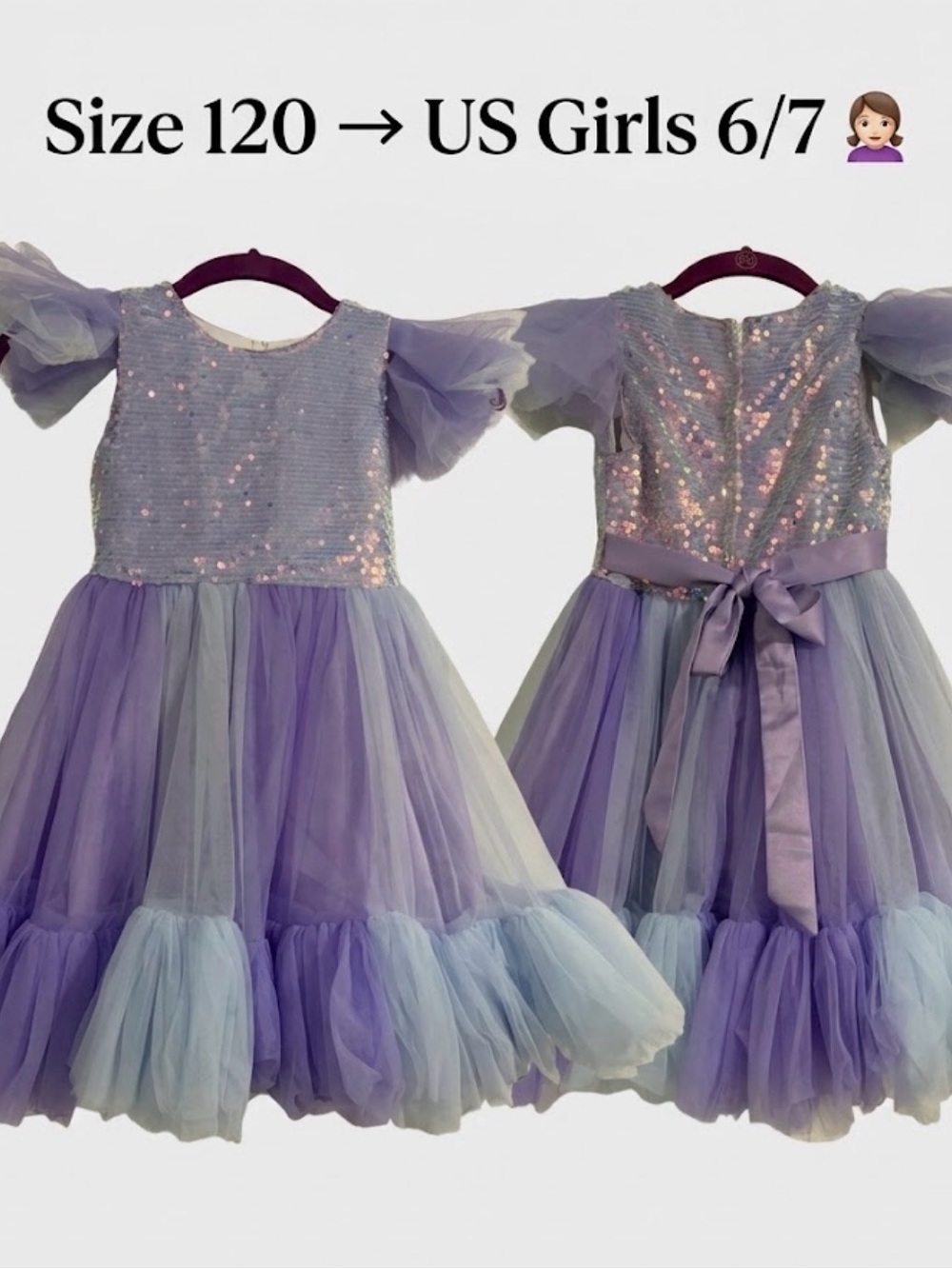 Girls Lavender Sequin Tulle Costume Dress - Size 6x/7 equivalent 120